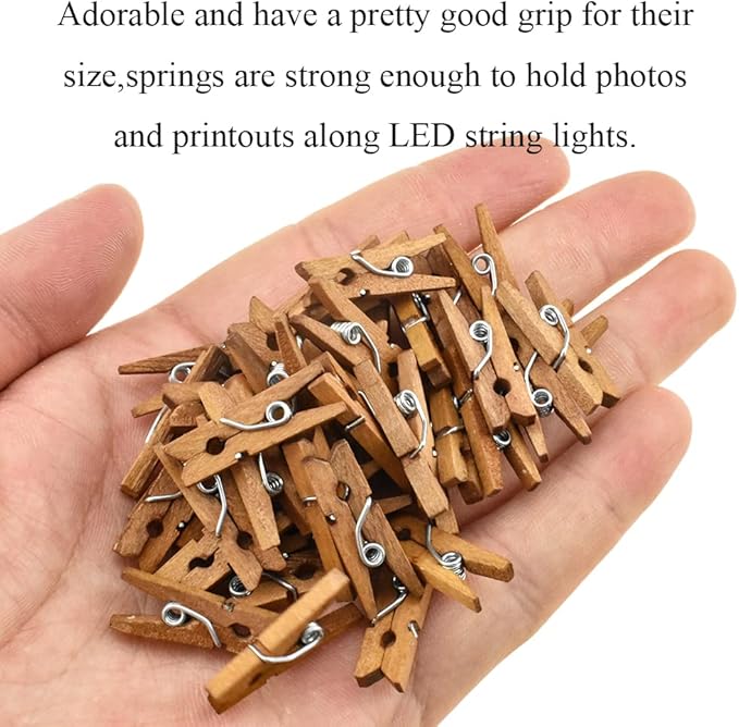 HAHIYO Brown Wooden Clothes Pins Clothespins Mini Aviod Fall Apart 1 Inches Length 80 Pack Strong Springs No Rust No Discoloration for Laundry Bathroom DIY Craft Photos Food Opened Bags