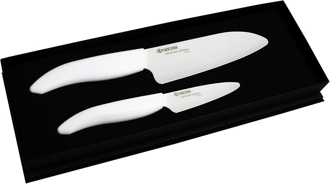 KYOCERA Revolution 2-piece Ceramic Knife Gift Set, 5.5 inch Santoku and 3 inch Paring, White