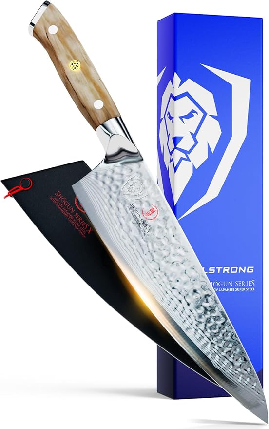 Dalstrong Chef Knife - 8 inch Blade - Shogun Series - Japanese AUS-10V Super Steel Kitchen Knife - Olive Wood Handle - Damascus - Razor Sharp Knife - Professional Full Tang Knives - Sheath Included