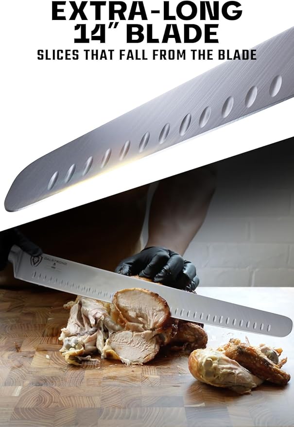 Dalstrong Extra-Long Slicing Knife - 14 inch - Gladiator Series Elite - Premium High Carbon German Steel - Black G10 Handle - Carving Knife Gift- Slicer, BBQ, Brisket - Sheath Included - NSF Certified
