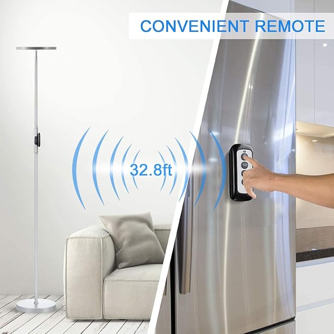 JOOFO Floor Lamp,30W/2400LM Sky LED Modern Torchiere 3 Color Temperatures Super Bright Floor Lamps-Tall Standing Pole Light with Remote & Touch Control for Living Room,Bed Room,Office(Platinum Silver)