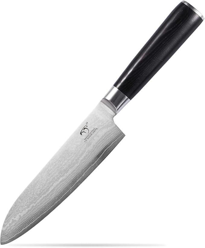 Damascus Santoku Knife 7 Inch, Professional Kitchen Knife Forged with VG10 Super Steel 67 Layer Damascus, Non-slip Wood Ergonomic Handle, Razor Sharp Lightweight Multipurpose Full Tang