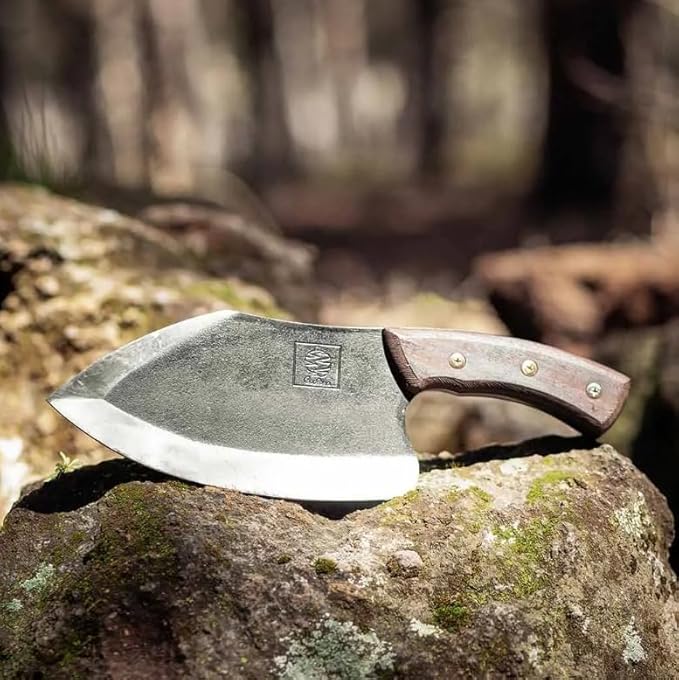COOLINA Lixy Cleaver Chef Knife, 8.7-in Hand-forged High Manganese Clad Steel, Full Tang Butcher Knife, Razor Sharp Kitchen Knife for Camping, Outdoor Cooking, Slicing, Cutting Meat