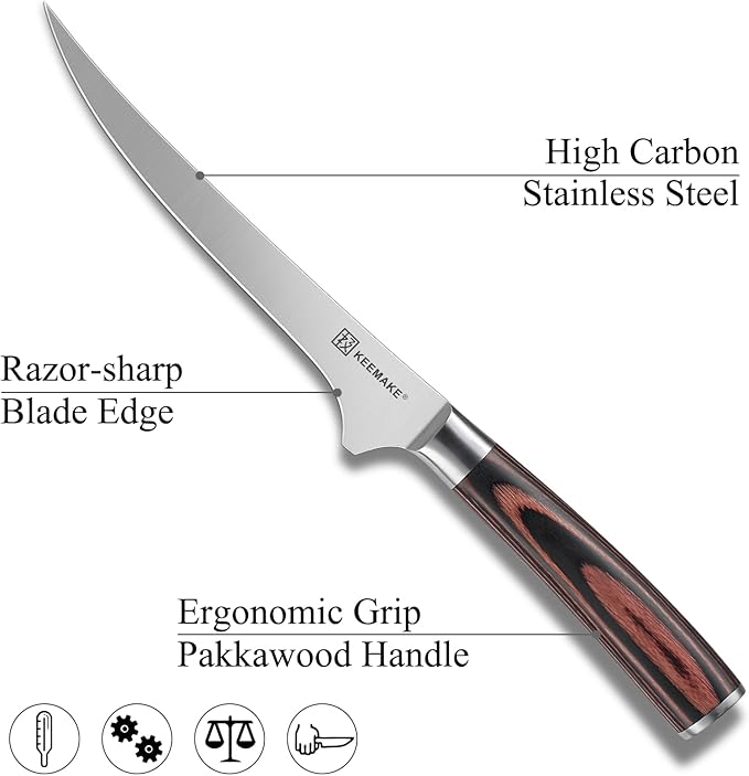 KEEMAKE Boning Knife 6 Inch, Super Sharp Fish Fillet Knife, High Carbon Stainless Steel Deboning Knives, Professional Boning Knives for Meat Cutting Poultry, Pakkawood Handle with Gift Box