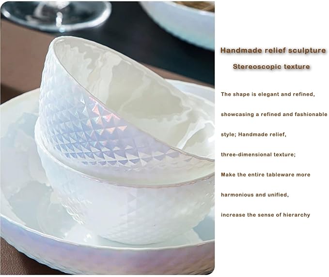 11 OZ Ceramic Soup Bowls for Kitchen White Diamond, Ultra light Set of 4 Perfect for Soup Bowls for Kitchen, Ramen Bowl, for Oatmeal, Fruit,Salad and Rice Bowl, Dishwasher & Microwave Safe (4.73 INCH)