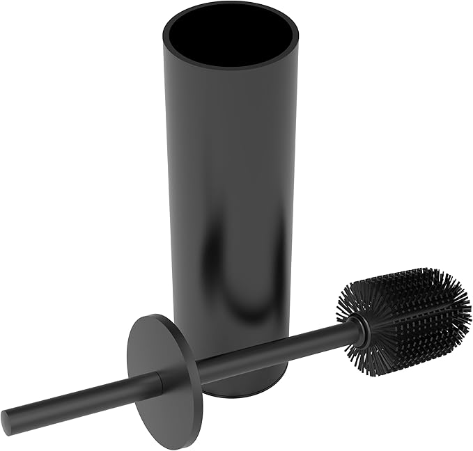 Toilet Brush and Holder Set, Stainless Steel Toilet Bowl Brush with Lid, Rust Proof Toilet Cleaner Brush with Caddy, Durable Bristles, Splash Proof, Ideal for Bathroom(1 Pack, Matte Black)