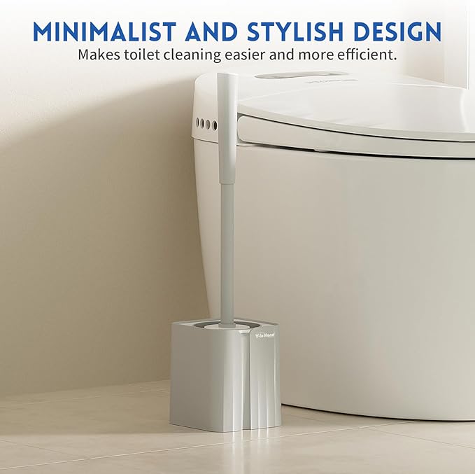 Toilet Brush, Toilet Bowl Cleaners Brush with Hidden Holder, Long Handle, Durable PP Bristles, Modern RV Bathroom Accessories, Deep Cleaning, Wall mountable. - Grey