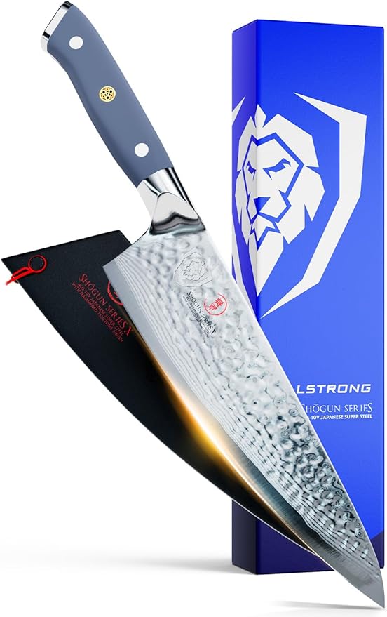 Dalstrong Chef Knife - 8 inch Blade - Shogun Series - Japanese AUS-10V Super Steel Kitchen Knife - Lightblue Handle ABS - Damascus - Razor Sharp Chef's Knife - Professional Full Tang Knives - Sheath