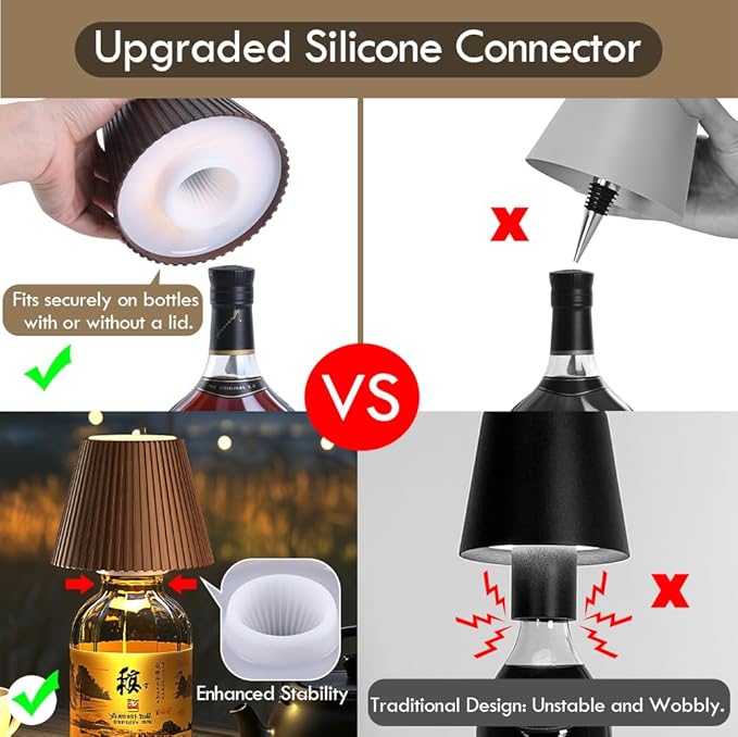 WILIT 2 Pack Wine Wirelss Bottle Lamp, 3-Level Brightness Cordless Table Lamp Shades, Rechargeable Battery Operated for Bedroom, Living Room, Kitchen Counter, Women Gifts for Her