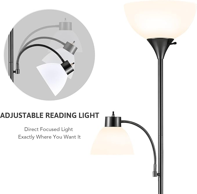 VONLUCE Torchiere Floor Lamp, 71" Standing Lamp with Adjustable Reading Lights & 2 Bulbs, 3 Color Temperatures Modern Tall Pole Lamp for Living Room Bedroom Corner, Black