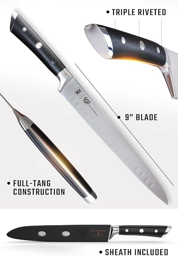 Dalstrong Carving Knife & Meat Fork Set - Gladiator Series Elite - 8" Honing Rod - Forged HC German Steel - 9 inch Carving Knife & Sheath - Hollow Ground Carving Set - Matching Fork - NSF Certified