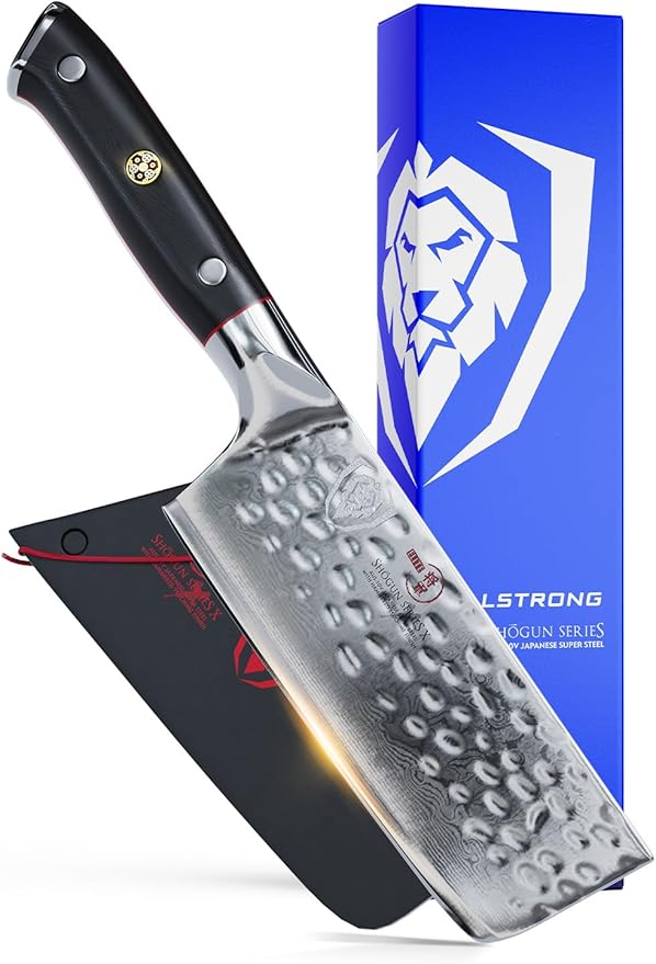 Dalstrong Nakiri Vegetable Knife - 6 inch - Shogun Series Elite - Japanese AUS-10V Super Steel - Black G10 Handle - Damascus - Hammered Finish - Vegetable Kitchen Knife - Sheath Included