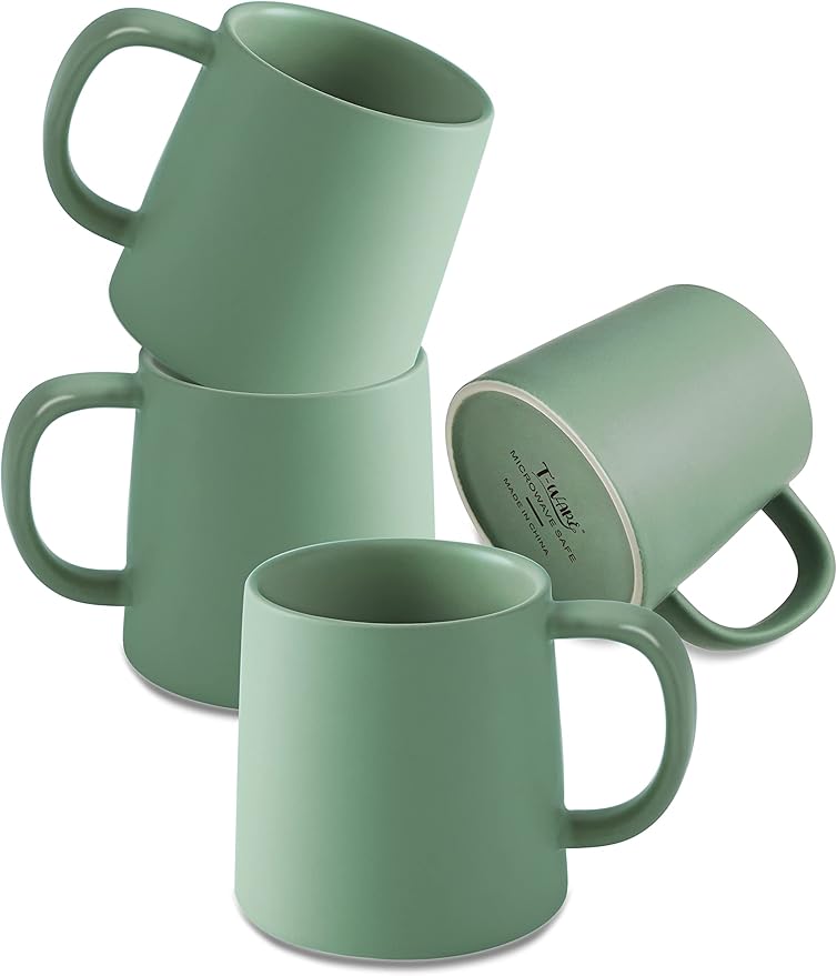 T-WARE 16 Oz Coffee Mugs, Matte Sage Green Mug Set of 4, Ceramic Mugs Coffee, Solid Color Coffee Cups Ceramic