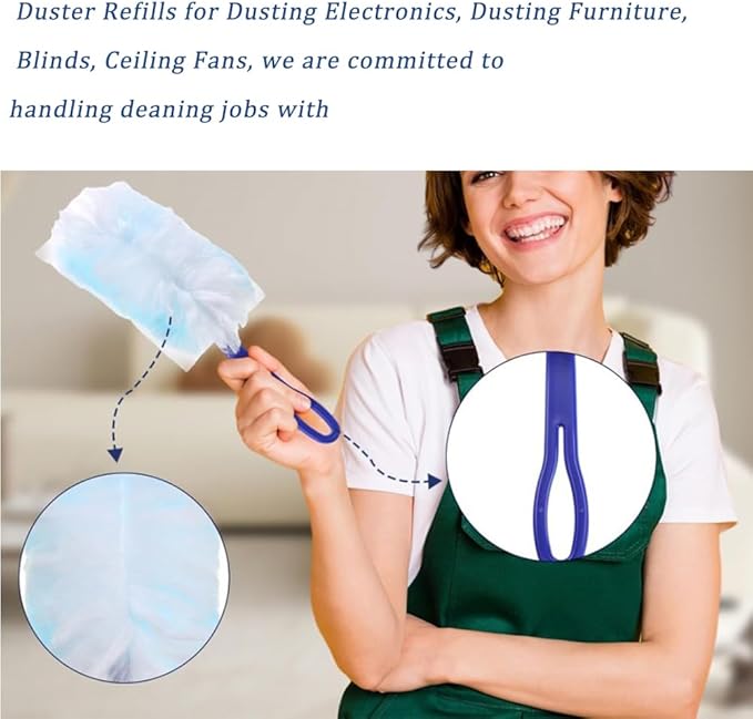 Duster Refills Compatible with Swiffer Duster, Heavy Duty Multi Surface Duster Replacement with 1 Extra Handle for Cleaning Furniture, Blinds, Ceiling Fans and Car (Blue-50 Pack)