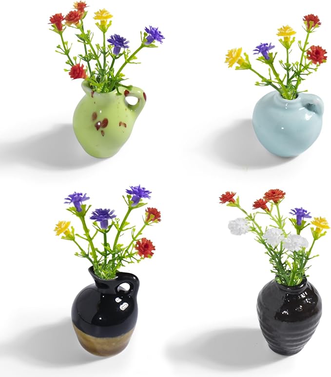 rhinocats Mini Vase Magnets for Fridge, Cute Magnetic Ceramic Vases for Refrigerator Kitchen Locker Office (4 Pack)