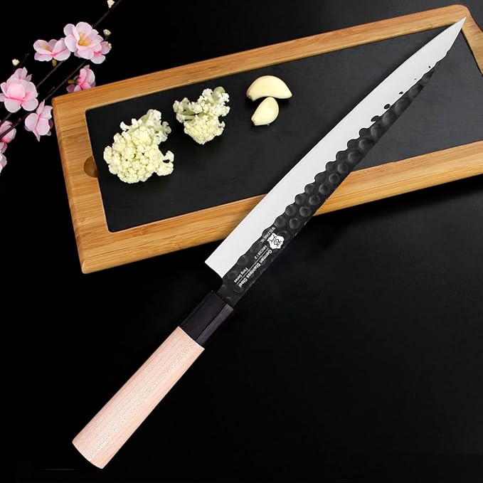 WILDMOK Left Handed Sushi Sashimi Knife 10 Inch with German Stainless Steel Yanagiba Chef Kitchen Knives for Left Handed Cutting Sushi, Fish Filleting & Slicing Vegetable