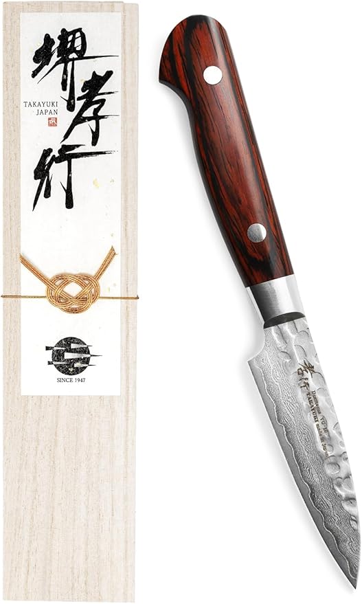 Sakai Takayuki 【The knife brand favored by Japanese chefs】 Damascus Paring Petty Prep Japanese Knife 3 inch (MPN DP80)