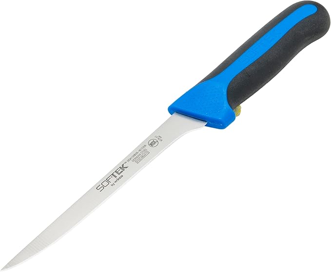 Sof-Tek, 6" Boning Knife, Narrow, Soft Grip Handle,Silver/Black/Blue