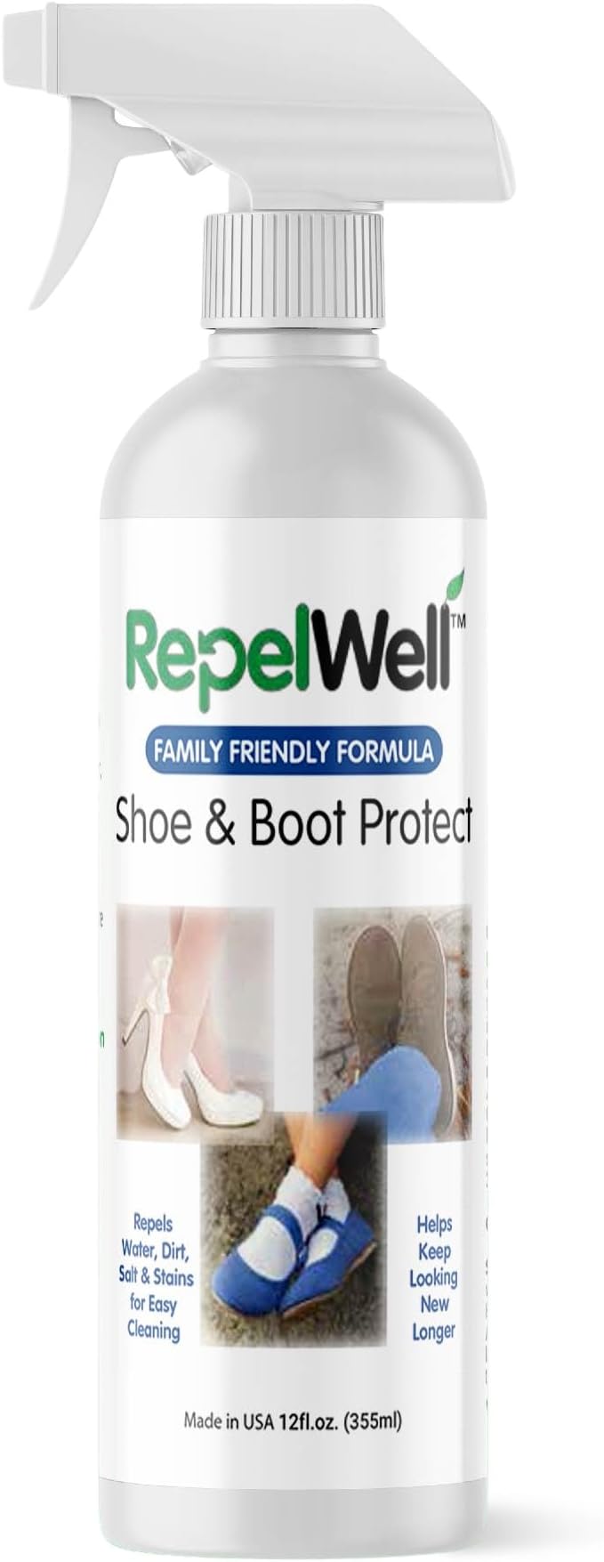 Shoe & Boot Stain & Water Repellent (12oz) Eco-Friendly, Pet-Safe Spray Keeps Fabric, Leather & Suede Clean & Dry