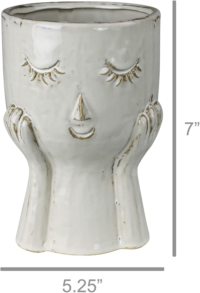 HomArt June Face Vase, 7-inch Height, Ceramic