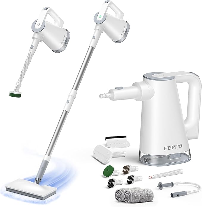 FEPPO Steam Mop & Handheld Steam Cleaner for Home and Floor Cleaning, 15s Heat-Up, 230°F Powerful Steamer with 10-in-1 Multi-Purpose Attachments for Floors, Hardwood,Tiles,Grout,Windows,Kitchen,Bath