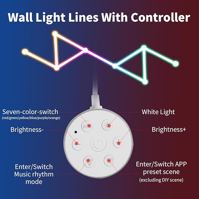 RGB Wall Light, LED DIY Geometry Splicing Gaming Lights, Backlit Modular Wi-Fi Colour Changing Home Decor Lights Work with Alexa and Google Assistant for Game Room, Bedroom (9 Lines, White)