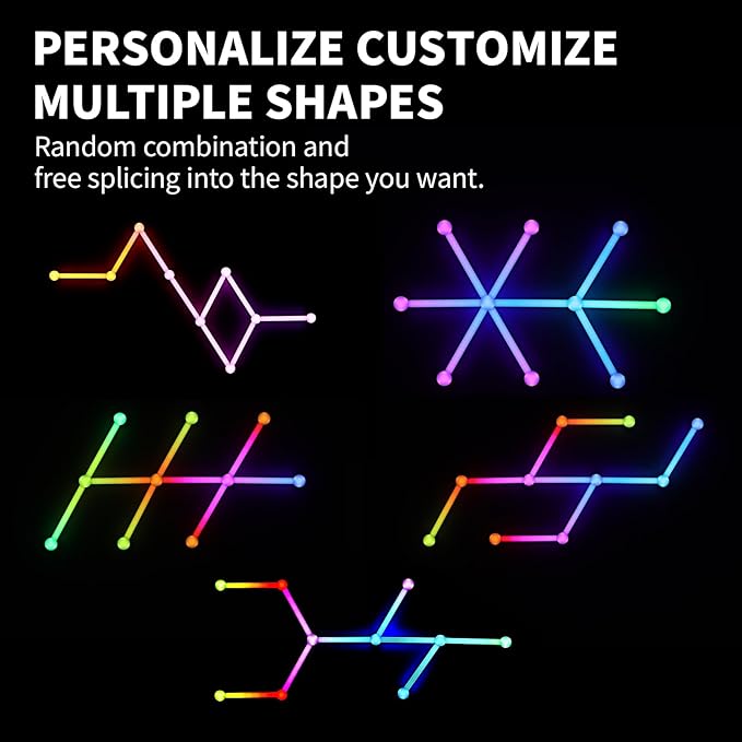 Smart WiFi RGB LED Wall Light Lines, Music Sync DIY Geometry Splicing Gaming Lights, 16M+ Color Changing Home Decor Lights Work with Alexa and Google Assistant for Game Room, Bedroom - 9 Bars