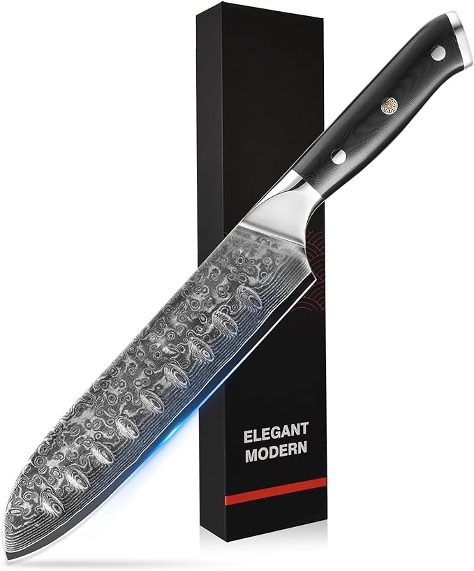 7 inch Santoku Knife, Professional Japanese VG10 Steel Damascus Knife-G10 Handle for cutting Meat,Fish,Fruit, Vegetable