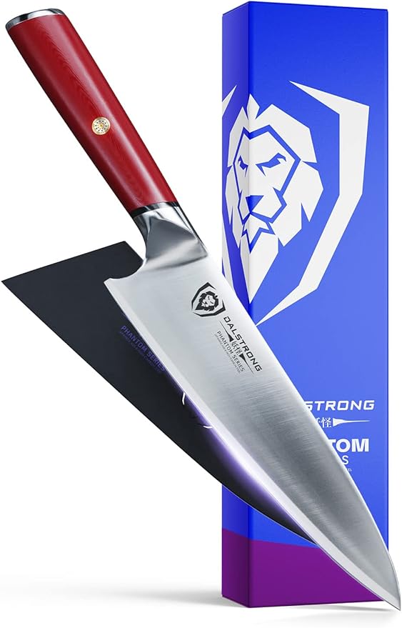 Dalstrong Chef Knife - 8 inch - Phantom Series - Japanese High-Carbon AUS8 Steel Kitchen Knife - Red G10 Handle - Cooking Knife - Kitchen Knife - w/Sheath
