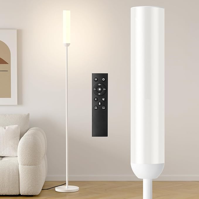 LED Floor Lamp with Remote Control, 65" Standing lamp with Stepless Adjustable 3000K-6500K Colors & 5%-100% Brightness, Foot Switch(White)