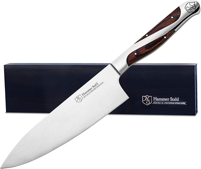 Hammer Stahl 6-Inch High Carbon Chef Knife | Versatile Cooking Knife for Chopping, Slicing & Precision Cutting | German Forged Sharp Kitchen Knife | Ergonomic Quad-Tang Pakkawood Handle & Gift Box