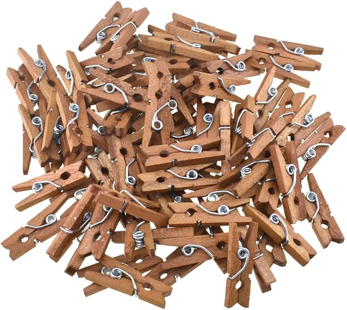 HAHIYO Brown Wooden Clothes Pins Clothespins Mini Aviod Fall Apart 1 Inches Length 80 Pack Strong Springs No Rust No Discoloration for Laundry Bathroom DIY Craft Photos Food Opened Bags