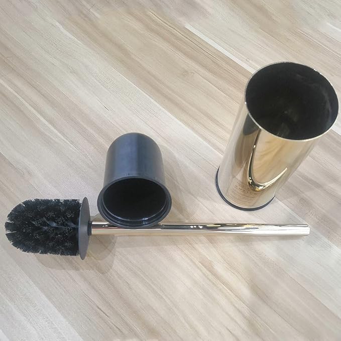 Freestanding Toilet Brush Holder for bathrooms 304 Stainless Steel Toilet Brush Stand Round Storage and Organization Rust Resistant 18-inch high Polished Gold Finished
