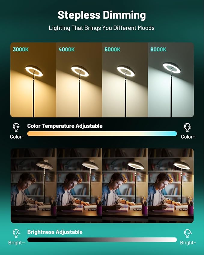 LED Floor Lamp with RGB Star Projector & Remote, Stepless 3000-6000K Color Changing Standing Lamp, Dimmable Black Corner Lamp, 15W Modern 69" Tall Light for Bedroom, Kids Room, Living Room