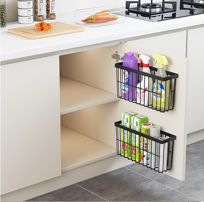 3 Piece Kitchen Cabinet Door Storage Box,Self Adhesive Wall Mounted,Wardrobe/Bathroom/Refrigerator Small Items Organizer,Oil bottle/Seasoning storage(Black)