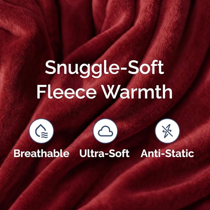 Ultra Soft Fleece Blanket King Size - Flannel Fleece Luxury King Blanket - Lightweight for Couch Bed Chair - Thick, Warm & Breathable - All Season Cozy Fuzzy, Anti-Static Microplush Bedding, Burgundy