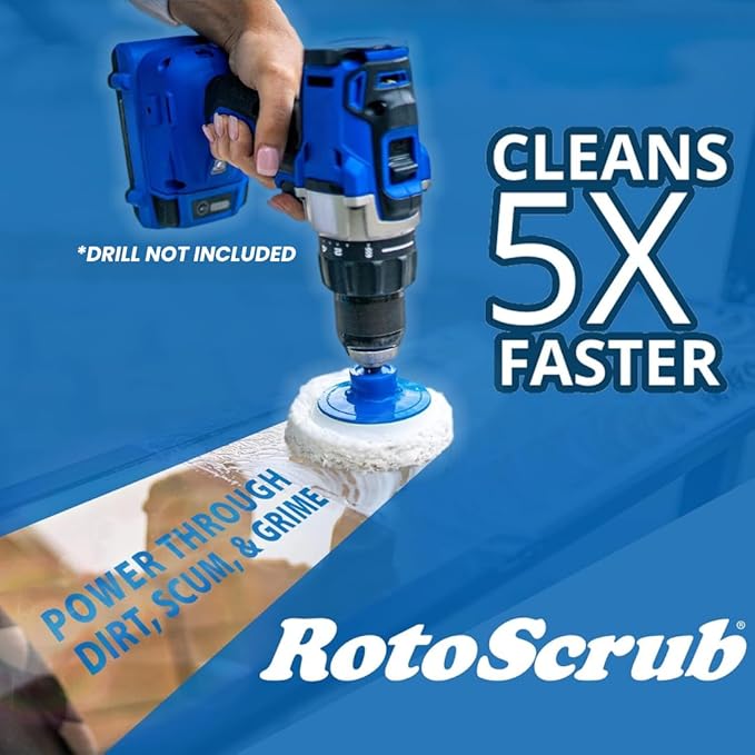 7 Pack Multi-Purpose Drill Brush Kit for Cleaning Bathrooms, Showers, Tubs, Tile, Floors, Sinks, Toilets, Grout and Grime Removal, Reversible Blue and White Scrub Pads