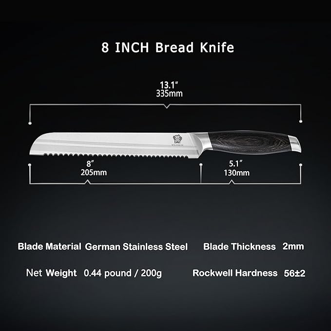 WILDMOK Bread Knife, Ultra Sharp Serrated Knife 8 Inch -Serrated Bread Knife, German Stainless Steel Bread Cutting Knife with Pakkawood Handle, Gift Box