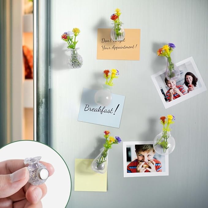 rhinocats Mini Vase Fridge Magnets, Locker Magnets,Cute Decorative Glass Magnetic Vases for Refrigerator Kitchen Office (6 Pack)