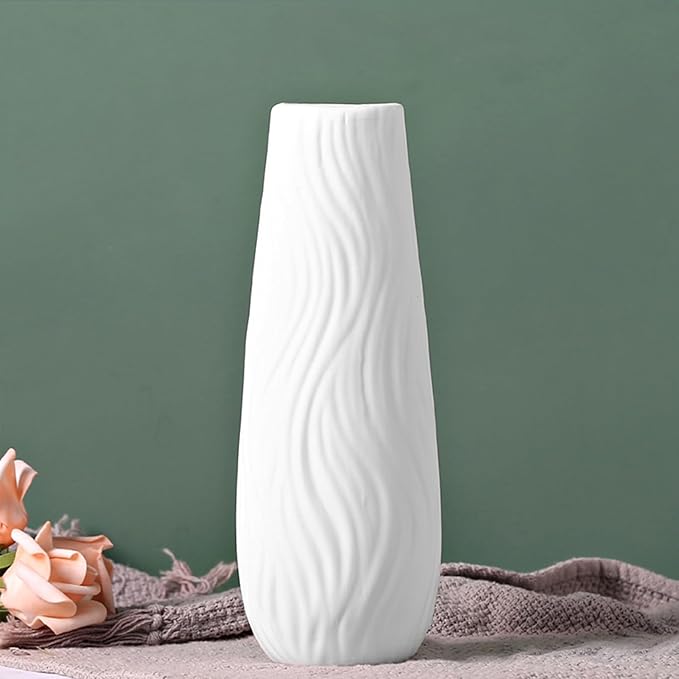 White Ceramic Vase, 8.4" H, Artistic Flower Vase Classic Style for Fireplace Bedroom Kitchen Living Room Centerpieces Office Desk, Fit for Holding Dried Flowers, Fresh Flowers, Artificial Flowers