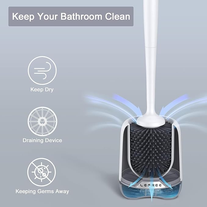 Lefree Toilet Brush Set, 3 Pack Silicone Toilet Bowl Brush and Holder with Ventilated Holder, for Bathroom Floor Standing & Wall Mounted Scrubber
