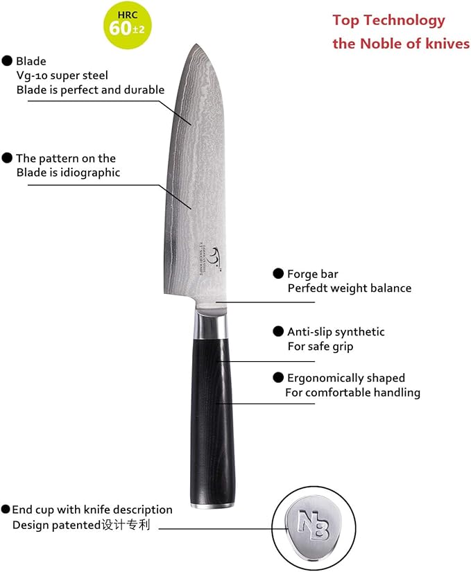 Damascus Santoku Knife 7 Inch, Professional Kitchen Knife Forged with VG10 Super Steel 67 Layer Damascus, Non-slip Wood Ergonomic Handle, Razor Sharp Lightweight Multipurpose Full Tang