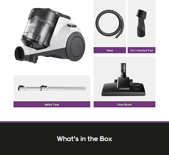 Eureka Bagless Canister Vacuum Cleaner, 1100W High Power Vacuum Cleaner for Carpets and Hard Floors HEPA Filter Extension Tube 2-in-1 Crevice Tool Floor Nozzle, NEN121WH