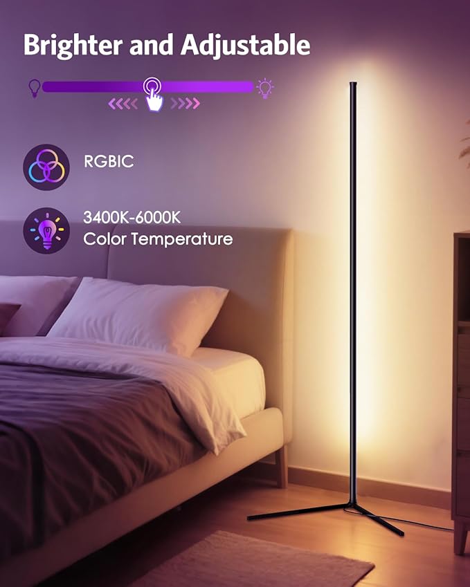 Upgraded Floor Lamp, 64.5''RGB LED Corner Lamp with App & Remote Control, 16 Million Colors & 300+ Scene, Standing Lamp with Music Sync for Living Room, Gaming Room,Bedroom