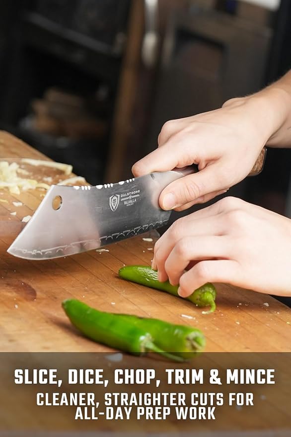 Dalstrong Chef & Cleaver Hybrid Knife - The 'Crixus' - 8 inch - Valhalla Series - 9CR18MOV HC Steel - White Resin & Wood Handle - Razor Sharp Chef's Knife - w/Leather Sheath