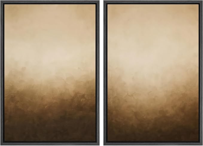 SIGNFORD Framed Canvas Print Wall Art Set Minimalist Gradient Brown Abstract Neutral Illustration Modern Art Decorative Nordic Nature for Living Room, Bedroom, Office - 24"x36"x2 Black