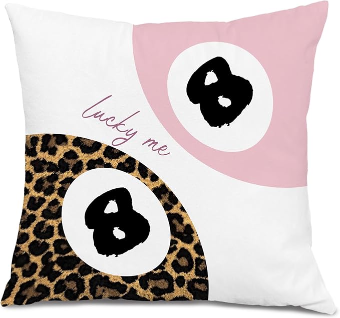 Preppy Pink Leopard Print Lucky 8 Ball Throw Pillow Covers 18x18, Cheetah Room Decor, Funky Y2K Leopard Print Decorative Pillow Covers for Girls Room Dorm Apartment