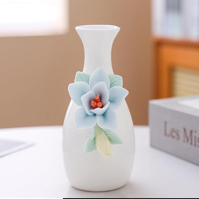 Handmade Ceramic Small vase Creative mini vase Home Decoration Ornament with 3D Floral Design (3D Flowers-lily1PCS)
