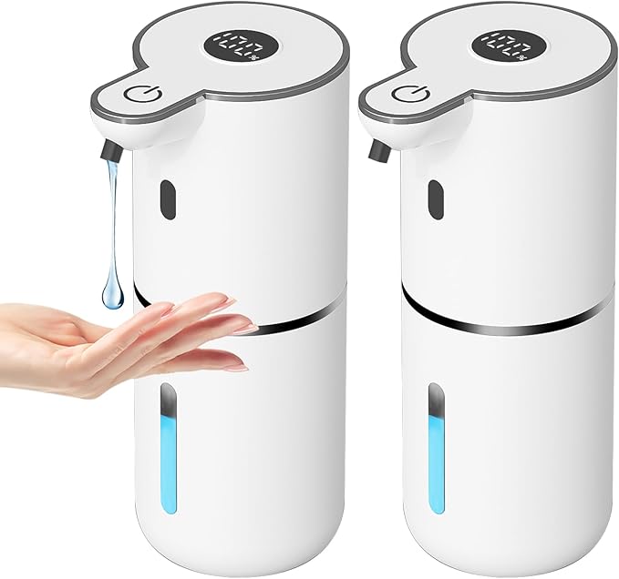 2 Pack Automatic Liquid Soap Dispenser Touchless, USB Rechargeable Smart Hand Soap Dispenser, 6-Level Adjustable, 12.8oz/380mL Wall Mount for Bathroom Kitchen Dish Soap