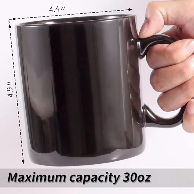 30oz Super Large Ceramic Coffee Mugs Large Handles Set of 2 (black)